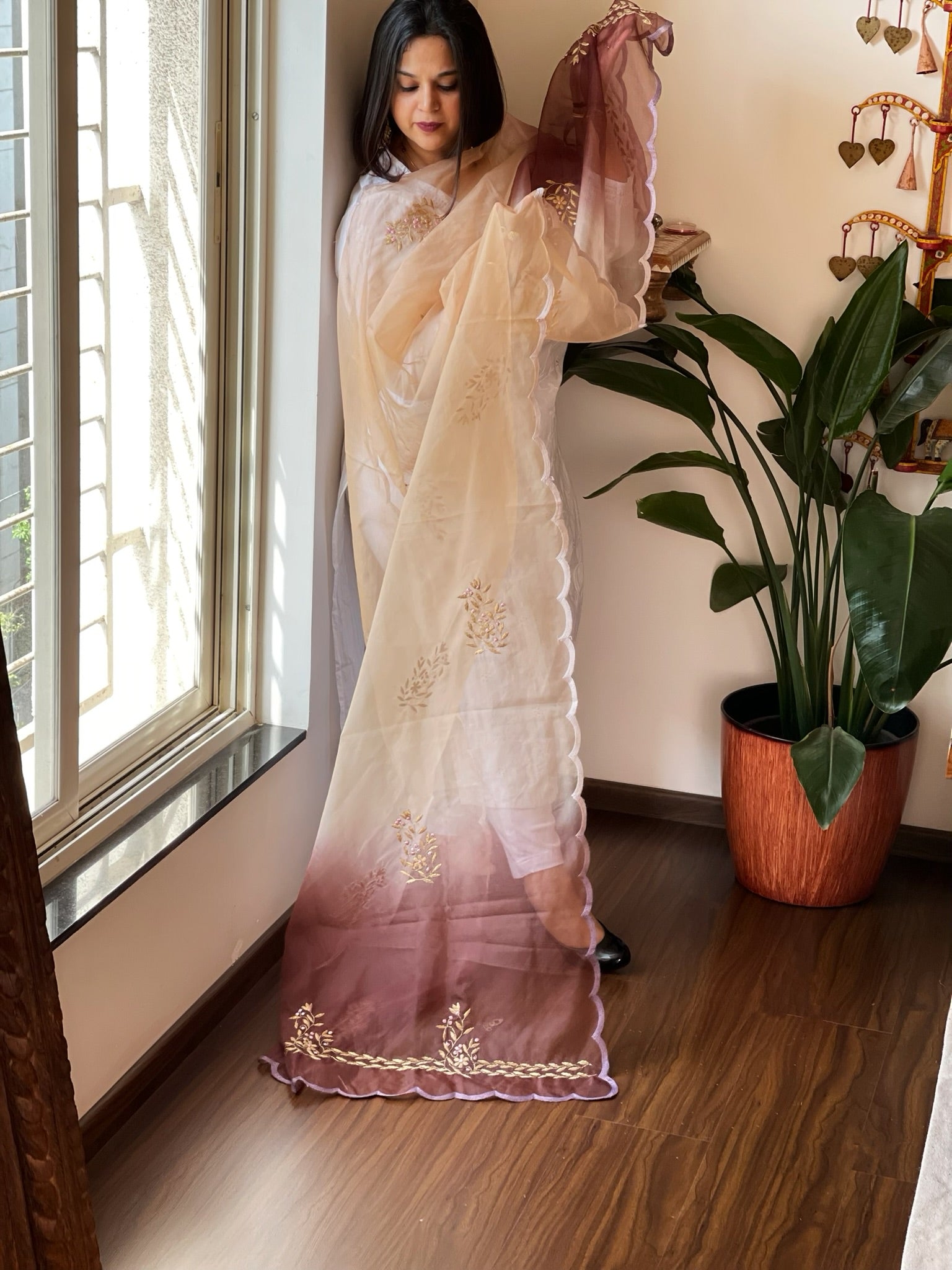 Organza dupatta with Tissue Applique and Sequin Handwork - Masakalee