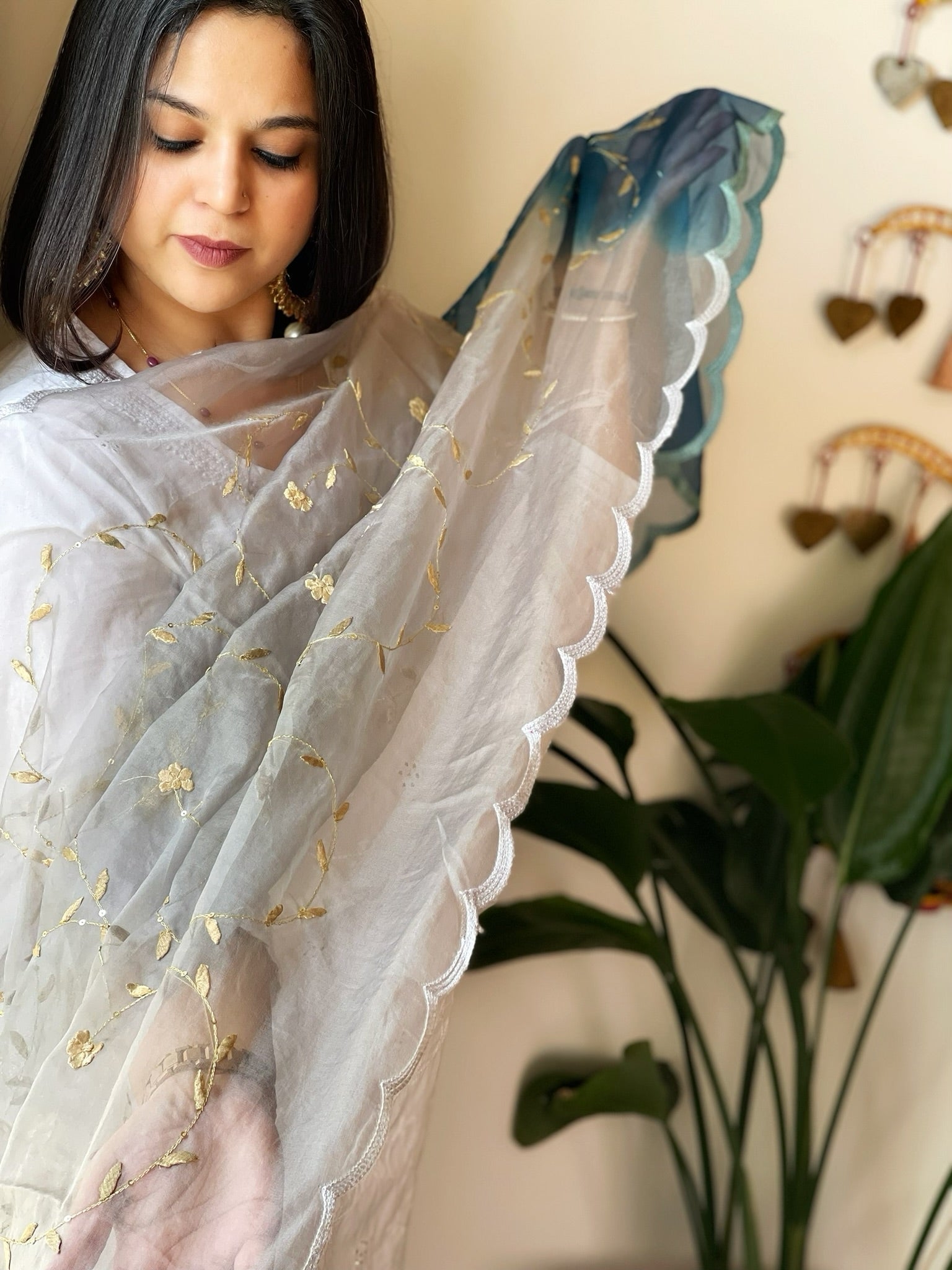 Organza dupatta with Tissue Applique and Sequin Handwork - Masakalee