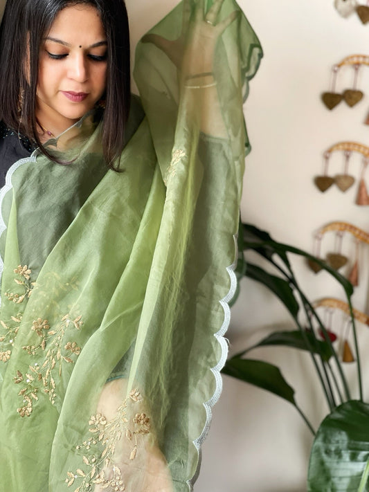 Organza dupatta with Tissue Applique and Sequin Handwork - Masakalee