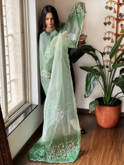 Organza dupatta with Tissue Applique and Sequin Handwork - Masakalee