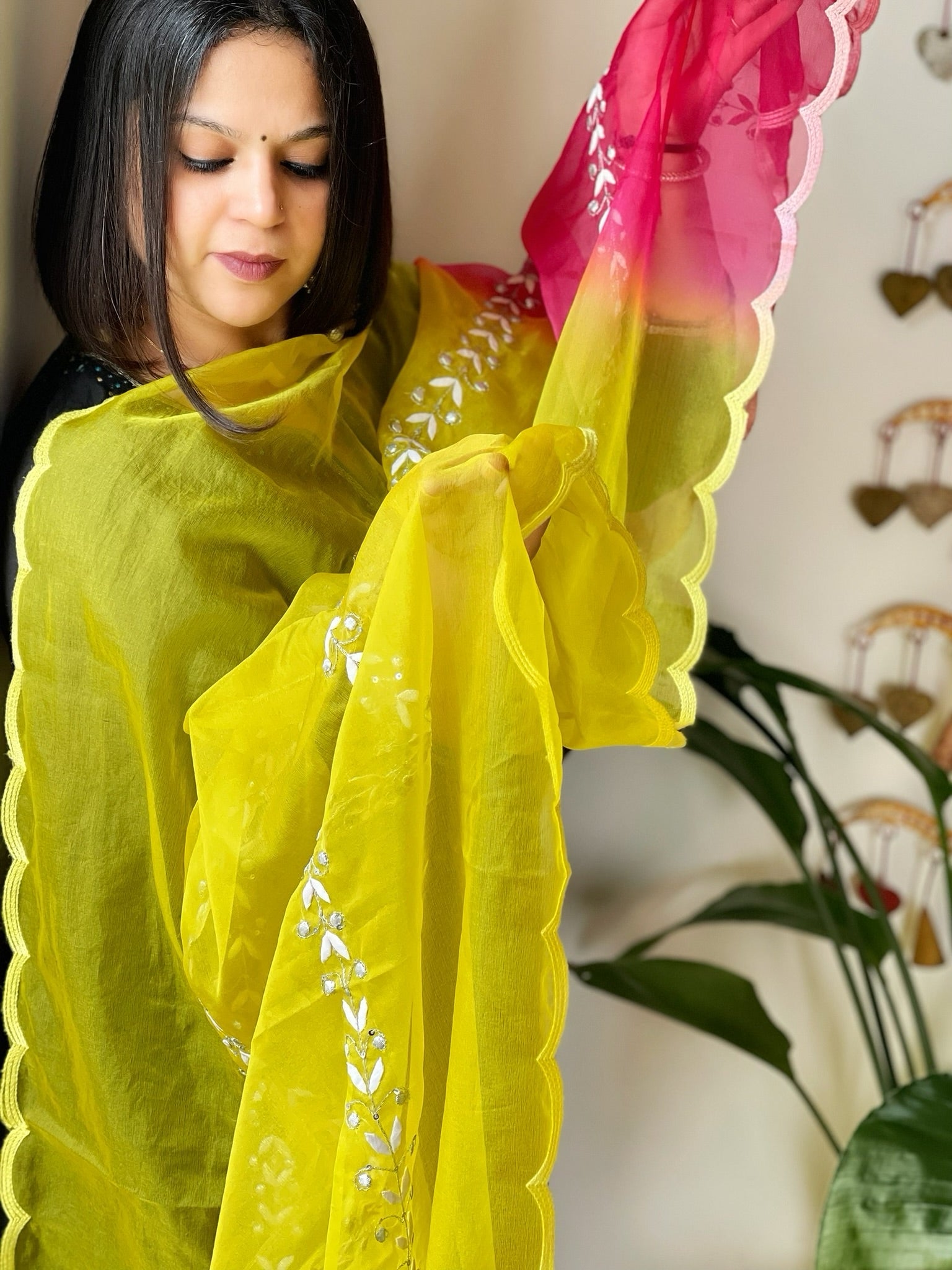 Organza dupatta with Tissue Applique and Sequin Handwork - Masakalee