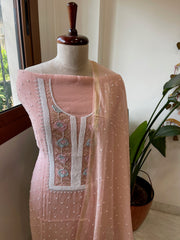 Paech Suit Set with Pearl, Cut Daana and Thread Handwork in Pure Mul Chanderi - Masakalee