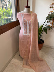 Paech Suit Set with Pearl, Cut Daana and Thread Handwork in Pure Mul Chanderi - Masakalee
