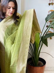 Parrot Green Woven Banarasi Dupatta in Tissue - Masakalee