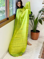 Parrot Green, Yellow Handmade Shibori Dupatta in Eri (Ahimsa) Silk - Masakalee