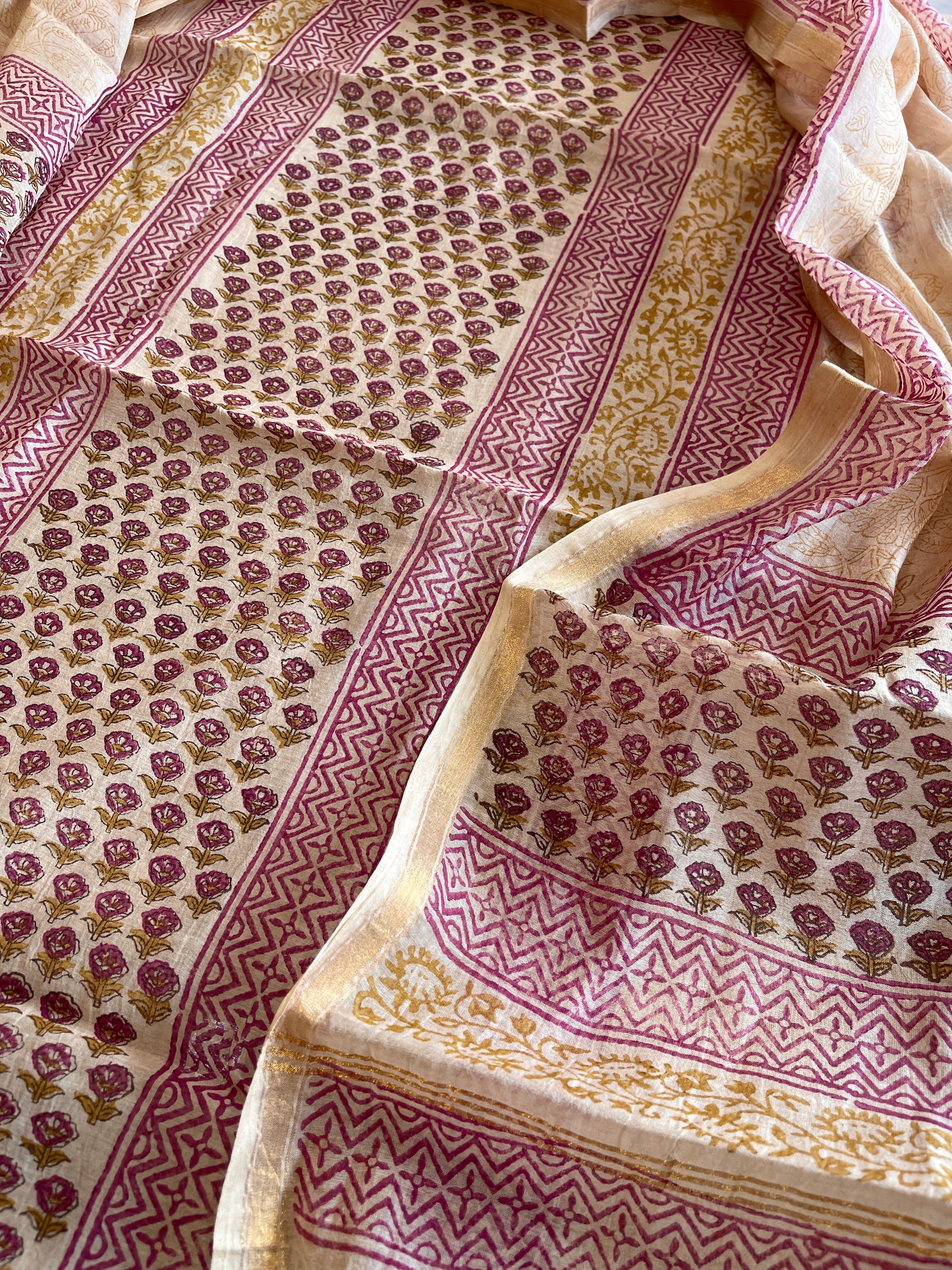 Peach Handblock Printed Suit Set in Mul Cotton - Masakalee