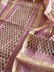 Peach Handblock Printed Suit Set in Mul Cotton - Masakalee