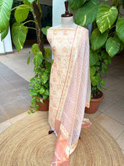 Peach Handwoven Khaddi 3 - Piece Suit Set in Pure Georgette - Masakalee