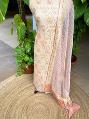 Peach Handwoven Khaddi 3 - Piece Suit Set in Pure Georgette - Masakalee