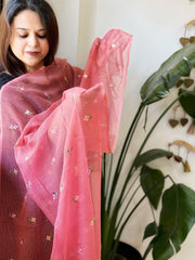 Peach Kota Cotton Dupatta with Thread Embroidery - Masakalee