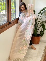 Peach Kota Cotton Dupatta with Thread Embroidery - Masakalee