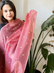 Peach Kota Cotton Dupatta with Thread Embroidery - Masakalee
