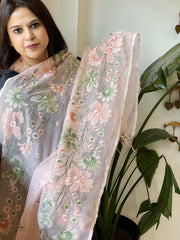 Peach Kota Cotton Dupatta with Thread Embroidery - Masakalee