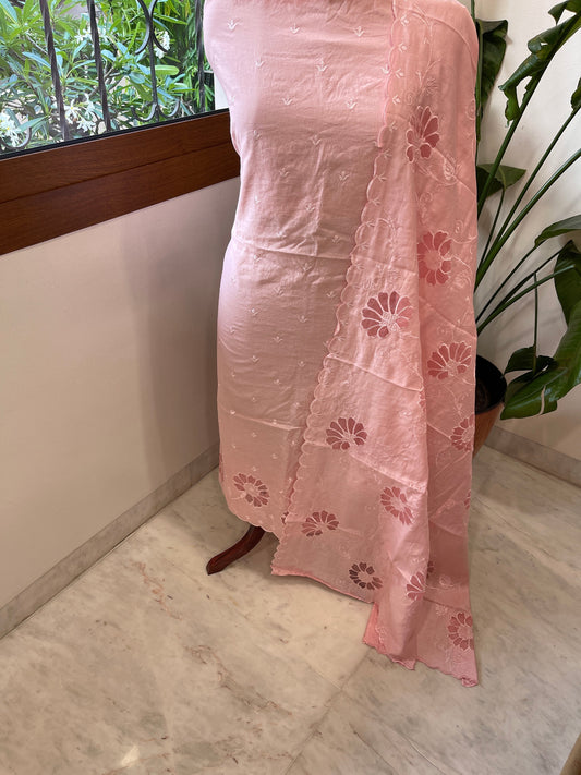 Peach Mul Chanderi Suit Set with Cut Work - Masakalee