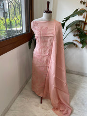 Peach Mul chanderi Suit Set With Knot & Sequin Handwork - Masakalee