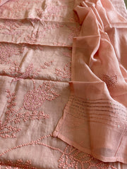 Peach Mul chanderi Suit Set With Knot & Sequin Handwork - Masakalee