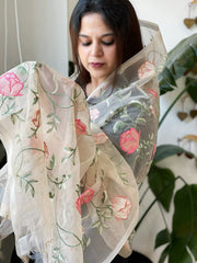 Peach Organza Dupatta with Thread Embroidery - Masakalee
