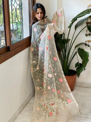Peach Organza Dupatta with Thread Embroidery - Masakalee