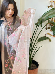 Peach Organza Dupatta with Thread Embroidery - Masakalee