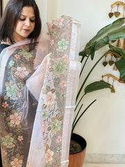 Peach Organza Dupatta with Thread Embroidery - Masakalee