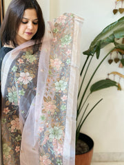 Peach Organza Dupatta with Thread Embroidery - Masakalee