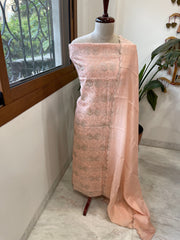 Peach Suit Set with Gold Thread Embroidery in Pure Mul - Masakalee