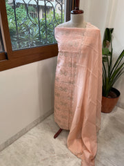 Peach Suit Set with Gold Thread Embroidery in Pure Mul - Masakalee