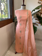 Peach Suit Set with Gold Thread & Sequin Work in Pure Mul - Masakalee