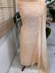 Peach Suit Set with Lucknowi Handwork in Pure Mul Chanderi - Masakalee