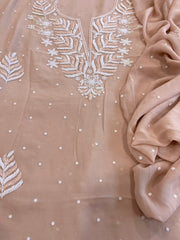 Peach Suit Set with Pearl and Thread Handwork in Georgette - Masakalee