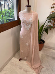 Peach Suit Set with Pearl and Thread Handwork in Georgette - Masakalee