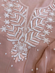 Peach Suit Set with Pearl and Thread Handwork in Georgette - Masakalee