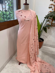 Peach Suit Set with Thread and Sequin Embroidery in Pure Cotton - Masakalee