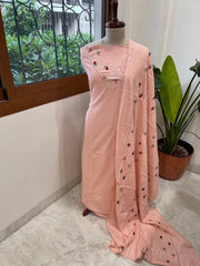 Peach Suit Set with Thread and Sequin Embroidery in Pure Cotton - Masakalee