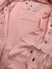 Peach Suit Set with Thread and Sequin Embroidery in Pure Cotton - Masakalee