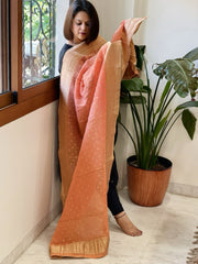 Peach Woven Banarasi Dupatta in Tissue - Masakalee