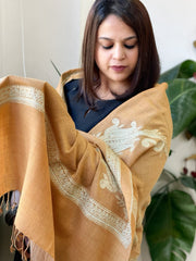 Peach Woven Pashmina Stole with Aari Embroidery - Masakalee