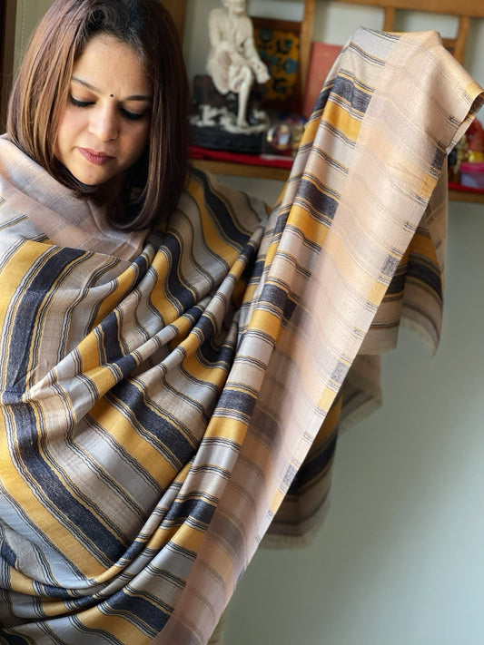 Peach Woven Pashmina Stripes Design Shawl - Masakalee