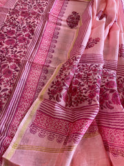Peachish Pink Handblock Printed Suit Set in Mul Cotton - Masakalee