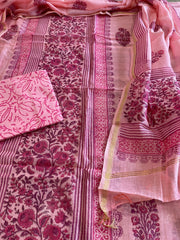 Peachish Pink Handblock Printed Suit Set in Mul Cotton - Masakalee