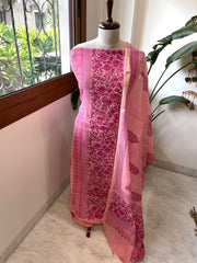 Peachish Pink Handblock Printed Suit Set in Mul Cotton - Masakalee