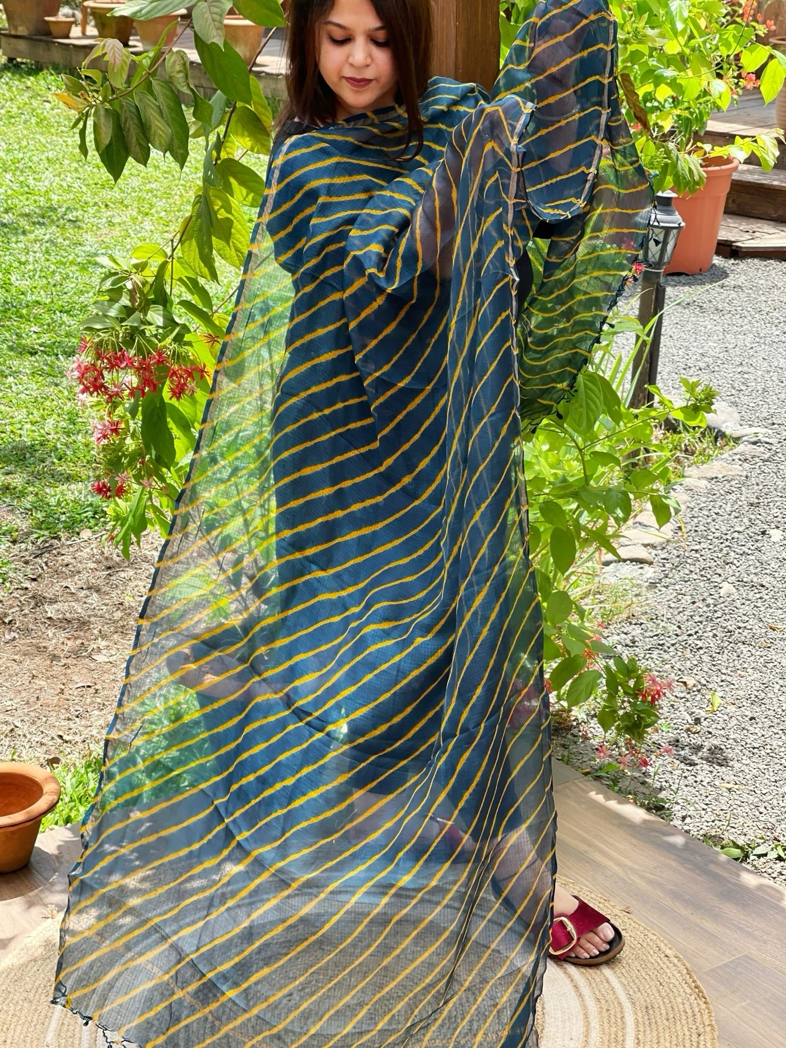 Peacock Green Kota Silk Leheriya Dupatta - Masakalee