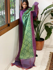 Peacock Green, Purple Handwoven Ikat Dupatta in Cotton - Masakalee