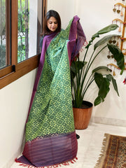 Peacock Green, Purple Handwoven Ikat Dupatta in Cotton - Masakalee