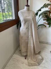 Pearl Beige Gota Applique Suit Set in Pure Mul Chanderi - Masakalee