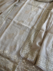 Pearl Beige Gota Applique Suit Set in Pure Mul Chanderi - Masakalee