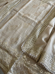 Pearl Beige Gota Applique Suit Set in Pure Mul Chanderi - Masakalee