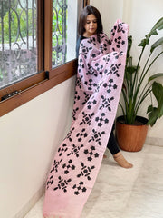 Pink Applique handwork Dupatta in Mul Chanderi - Masakalee
