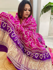 Pink Bandhani Dupatta with Gotapatti Handwork in Pure Silk - Masakalee