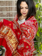 Pink Bandhani Dupatta with Gotapatti Handwork in Pure Silk - Masakalee